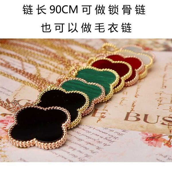 Van Big Flower Four Leaf Grass Collier Girl Rose Golden Lucky Lucky Grass Wool Pull Chaîne Long Version Premium Gift For Girlfriend