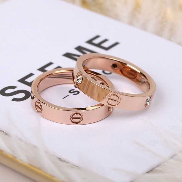 Van Bracelet Cartr Classic Love Same style couple Ring Titanium Steel Simple Diamond Rose Gold Best Friend Gift Colore incolore