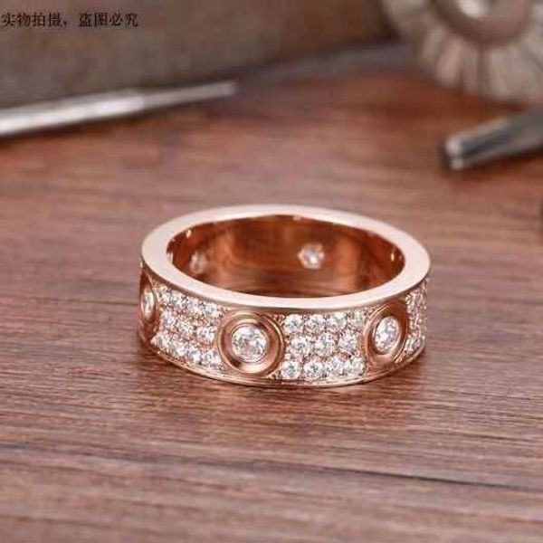 CARRETA DE VAN PROBLETA S925 STERLING SIGLE ROSE ORO NEÑA NEGA Mens y anillo de mujer con tres filas de diamantes Full Sky Star Style Fashion Personalidad Anillo