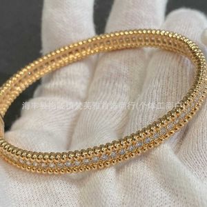 Van Cl AP Classic High Version V Gold Clover Berde Bracelet étroit en diamant clouté avec style rose 18k plaqué Full plaqué
