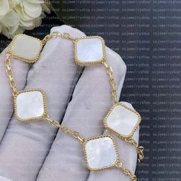 Bracelets à breloques classiques en forme de trèfle à 4/quatre feuilles de haute qualité, chaîne en or 18 carats, coquille d'agate, nacre pour femmes, filles, mariage, fête des mères, bijoux cadeaux pour femmes-A