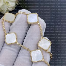 Alta calidad Clásico 4/Cuatro Hojas Trébol Charm Pulseras Brazalete Cadena Oro 18K Ágata Concha Nácar para MujerNiña Boda Día de la Madre Joyería Regalos de mujer-A