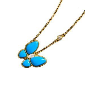 Van-Clef Arpes Designer Sieraden Armband Dames Originele Kwaliteit Turquoise Blauwe Vlinder Ketting Dames Kraag Ketting Licht Ambachtelijke Turquoise Ring Ear Beat Set