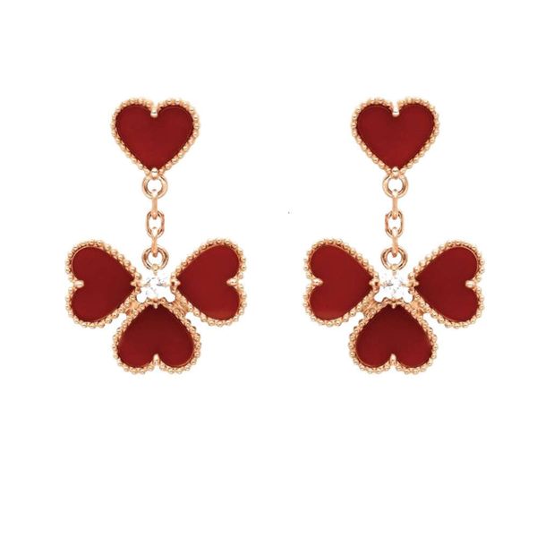 Van-Clef Arpes Pendientes Diseñador Calidad Original Lujo Moda Mujer Pendiente De Trébol De Cuatro Hojas Ágata Clásica Madre Perla Moissanita Regalo De San Valentín Con Caja