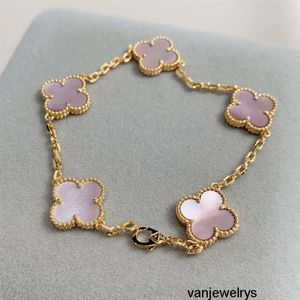 Van Clover Bracelet Designer Quatre Feuilles Nacre Or 18 Carats Marque Amour Charme Cristal Diamant Bijoux Cadeau