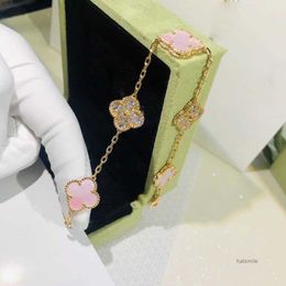 Pulsera Van Clover, joyería de diseñador, pulseras de oro rosa para mujer, pulsera con dije de cuatro hojas de plata de lujo con caja Ut95