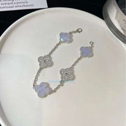 Van Clover Bracelet Edition vierbladige klaver Clover vijf bloemarmband natuurlijke paarse jade chalcedony armband sieraden eenvoudig cadeau voor vriendin