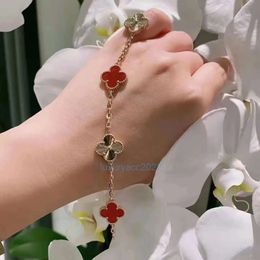 Van Clover Bracelet Four Leaf Grass Fin cinq fleurs Bracelet Fleur chanceuse Placage or à double face 18k Rose Gol Laser Red Red