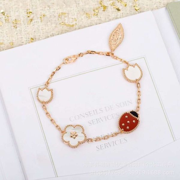 Pulsera de Van Clover Diseñador de lujo de 18k Rosa Rose Carnelian White Flying Piodor Little Beetle Pulsera de escarabajo Regalo con caja