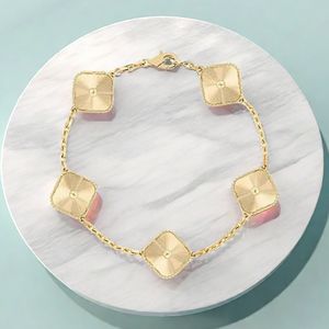 Van Clover Fleur Bracelet Quatre Feuilles Bracelets Or Sier Plaque Agate Diamant Mode Amour Charme Chaîne pour Femmes Mariage Paty Cadeau Étiquette MOTIFS