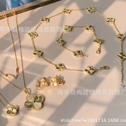 Van Clover High Clover Bracelet Laser Five Flower Gold Necklace Dames Volledige set Live Broadcast