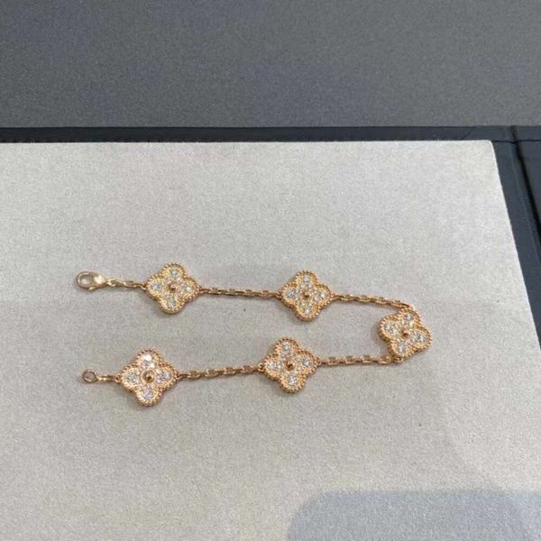 Van Clover High Four Leaf Grass Gold Full Diamond Five Flower Bracelet Femmes épais Placing 18K Rose Gol High Carbone Diamond Design unique