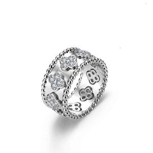 Van Clover Bague Anneaux Plaqué Or 4/Quatre Feuilles Anneaux Style De Mode Plein Diamant Classique Designer Bijoux Kaléidoscope Bague Pour Les Femmes De Mariage Avec Boîte