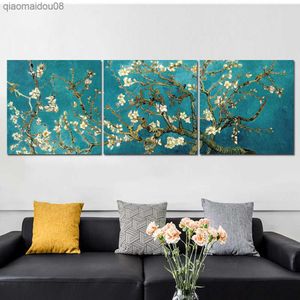 Van Gogh 3 Panneaux Almond Blossom Toile Mur Art Imprime Célèbre Fleur Peinture À L'huile Sur Affiche Photos Pour Salon Décoration L230704