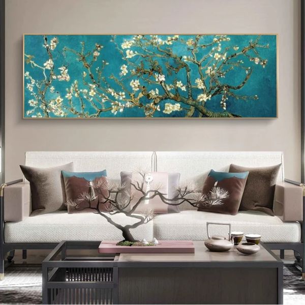 Van Gogh – peintures sur toile avec fleurs d'amandier, reproductions d'œuvres d'art de renommée mondiale, tableau d'art mural, décoration de maison, 240327