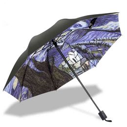 Van Gogh Art Painting Paraplu Vrouwen Mannen Zon Paraguas Anti UV Vinyl Fold Rain Paraplu's Outdoor Parasol voor kinderen Geschenken 210401
