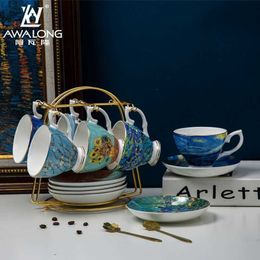 Van Gogh Coffee Cups The Starry Night Art Painting Tea Cup Coffe Mokken Bot China Mug Tea Cups and Saucers Set Zonnebloemen