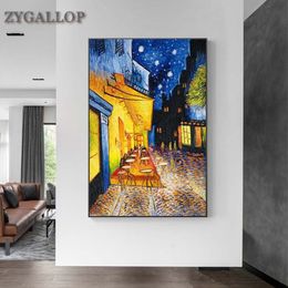 Van Gogh – peinture à l'huile célèbre, affiche imprimée, terrasse de café la nuit, reproduction sur toile, images d'art murales pour décoration de salon, 2510