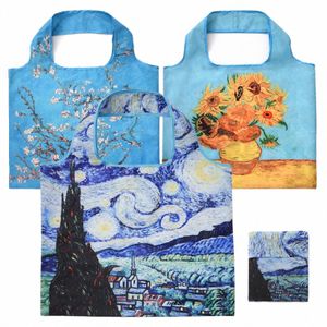 Van Gogh PEINTÉ PEINTÉ PEINTURE PEINTURE SAGLE SAG SAG DE Rangement de motif de peinture portable Sac de voyage pliable portable One épaule E1CC #