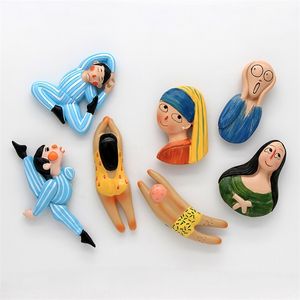 Van Gogh Mona Lisa swimm girl boucles d'oreilles en perles aimants pour réfrigérateur 3D autocollants personnage de dessin animé réfrigérateur décoration de la maison 220426