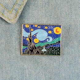 Pins de esmalte retro de Van Gogh, broches de insignia negra de noche estrellada para mujer, pintura al óleo, pintura artística, pin de solapa, regalos de joyería