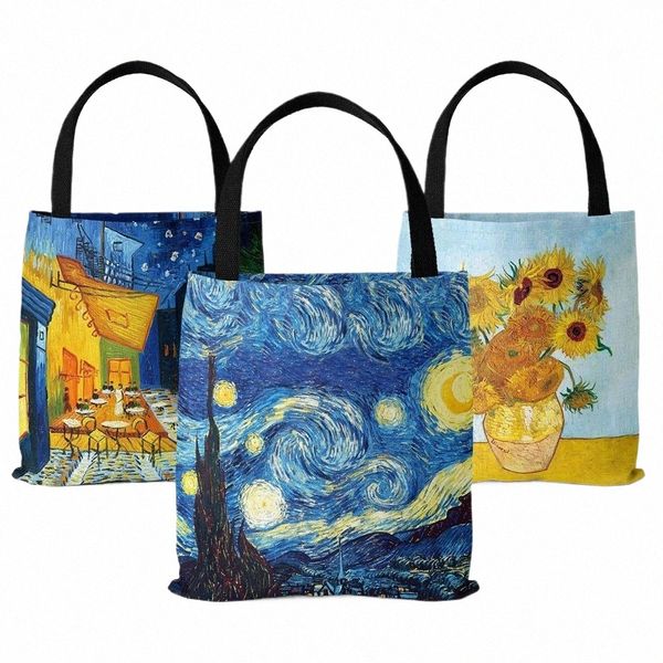 Van Gogh Série Toile Sac Peinture à l'huile Nuit étoilée Sunfr Abricot Fr Porte-café Sac à main Sac à bandoulière léger 75OY #