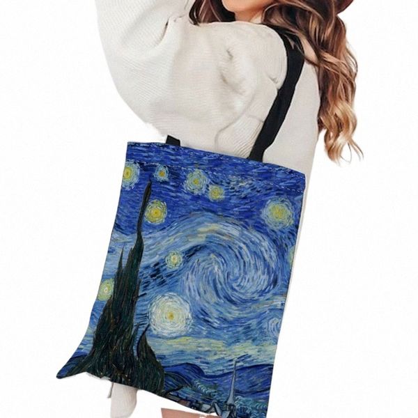 Van Gogh Série Toile Sac Peinture à l'huile Nuit étoilée Sunfr Abricot Fr Porte-café Sac à main Sac à bandoulière léger X9UI #