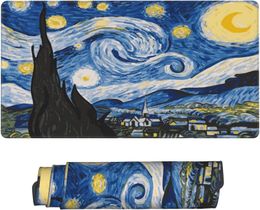 Van Gogh nuit étoilée peinture à l'huile clavier tapis de souris tapis de souris accessoires énorme étendu XL cousu bord semelle en caoutchouc 31.5X11.8