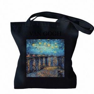 Van Gogh Noche estrellada sobre el bolso de lona del hombro Rhe Bolso de mano de alta capacidad para niñas Bolsos de tienda reutilizables F1sU #