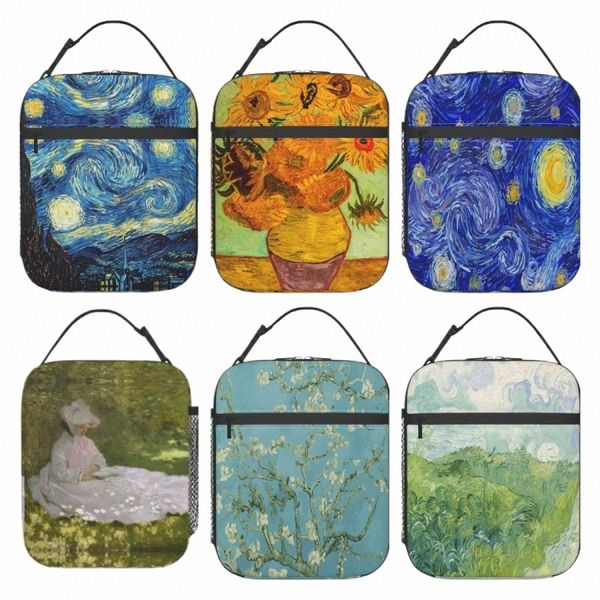 Van Gogh Starry Sky Night Night Painting Sac à lunch Sac à lunch réutilisable portable avec fermeture éclair pour femmes hommes de pique-nique O7qu #