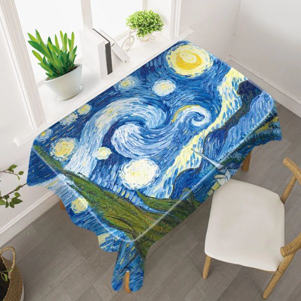Van Gogh Starry Sky Tablecloth Light Pintura al óleo de lujo Estudio de arte de arte de girasol