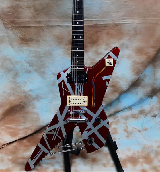 Van halen 5150 rouge, bande blanche volant v guitare électrique en acajou de mahoganique emg pick-up pont warble pont noir