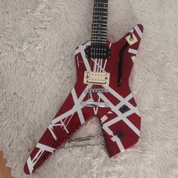 Van Halen Guitare traditionnelle à la main, corps dentelé, double chaîne, corps, poupée avec des lignes, en stock