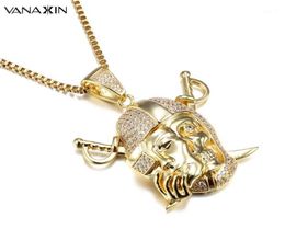 Vanaxin Pendantssecklllllllaires pour hommes CZ Crystal Punk Hip Hop Jewelry CZ Gold Color mâle Rock Strange Fashion 2018 Jewelry Male Box16566267