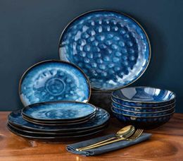 VANCASSO Starry 122436-Dinner Set Vintage Look Ceramic Blue Stoare Table Vérification avec dîner Pladedesert Platebowl 21076662580