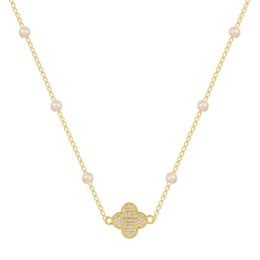 VanCF Collier Luxe Diamant Agate Or 18 carats nouveau trèfle à quatre feuilles perle incrustée de diamants avec perles or et couleur 3636