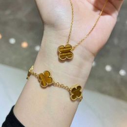 VanCF ketting luxe diamanten agaat 18k goud vier blad gras V goud vijf bloemen armband vrouwelijke steen verguld rose dik goud veelzijdige mode armband