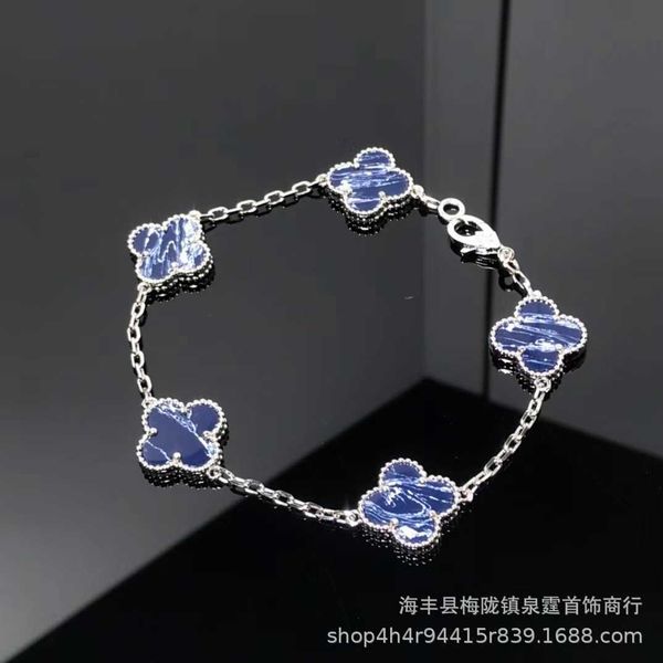 VanCF Collier Luxe Diamant Agate Or 18 carats nouvelle pierre obsidienne double face agate cinq fleurs bracelet avec bracelets en diamant collier du style