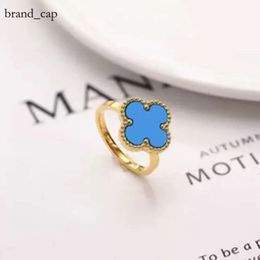 Vanclef 18K goud-vergulde vierbladige klaverbetrokkenheidsring |Classic Fashion Shell Moeder-of-Pearl Design-hoogwaardige luxe ontwerper Vanclef ringen sieraden 90D