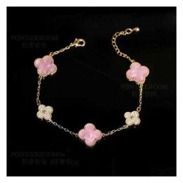 Vanclef Bracelet Van Clover Bracelet Charm Bracelets Trèfle Bracelet Bracelet Bijoux Plaque Rose Quatre Feuilles Herbe Micro Incrusté De Zircon Petit Frais Doux Et