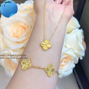Vanclef ketting kettingarmband met ketting set pandbaar Dubai echte gouden armband sieraden met ketting set voor vrouwen 820