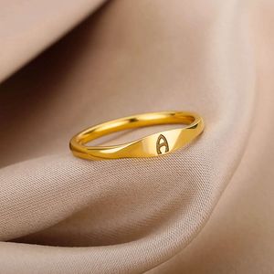 Vanclef ketting goud kleine eerste letterringen voor vrouwen mode a-z letter vinger roestvrijstalen ring esthetisch bruiloft juweel