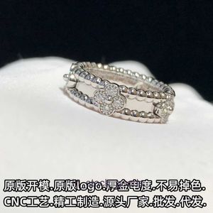 Anillos de joyería de gama alta de Vancleff para mujer v oro estrecho caleidoscopio Índice de trébol de dedo pareja anillo femenino diamante de diamante anillo de cola original 1: 1