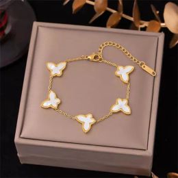 Vanclefjewelry Vintage Collar colgante Lucky Clover Pulsera para mujer Diseñadora 18K Gold White White Mother of Pearl Butterfly Chain Chain Groker Joyería