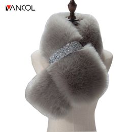 Vancol merk luxe grote maat 95 * 15 cm sjaal vrouwen winter sjaal vrouwelijke nek warmer faux vos bont su