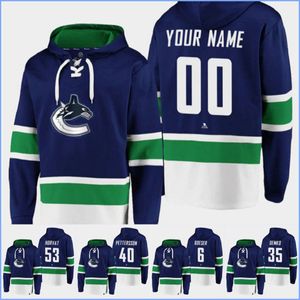 Sweat à capuche Vancouver Canucks 53 Horvat 40 Pettersson 35 Deo 6 Boeser Maillots de hockey personnalisés Hommes Femmes Jeunes