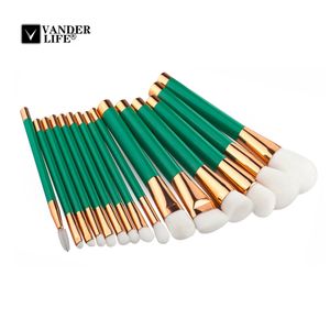 Vander Life 15 stks / set / partij Groen Make-up Borstels Set Kit Professionele Stichting Borstel Tool Schoonheid Cosmetische Gereedschap Pincel Maquiagem