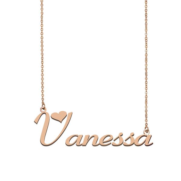 Vanessa nom collier personnalisé plaque signalétique pendentif pour femmes filles cadeau d'anniversaire enfants meilleurs amis bijoux en acier inoxydable plaqué or 18 carats