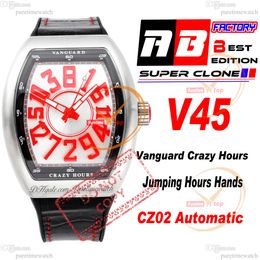 Vanguard Crazy Hours CZ02 Automatic Mens Watch Arey Case White Dial 3D Numéro rouge Marqueurs Gummy Strap Super Ediiton PureTime Reloj Hombre Montre Homme PTFM
