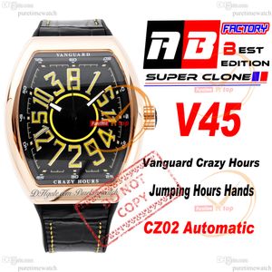 Vanguard Crazy Hours CZ02 Automatic Mens Watch Rose Gold Black Dial 3D Numéro jaune Marqueurs Gummy Strap Super Ediiton PureTime Reloj Hombre Montre Homme Ptfm